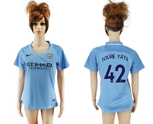 Women's Manchester City #42 Toure Yaya Home Soccer Club Jersey
